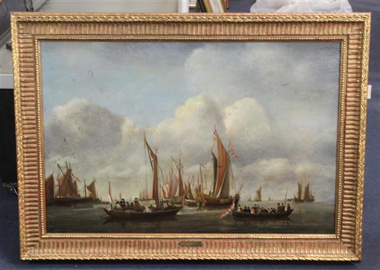 Attributed to Francois Musin (1820-1888) A Royal barge and other shipping off the coast 19 x 29in.
